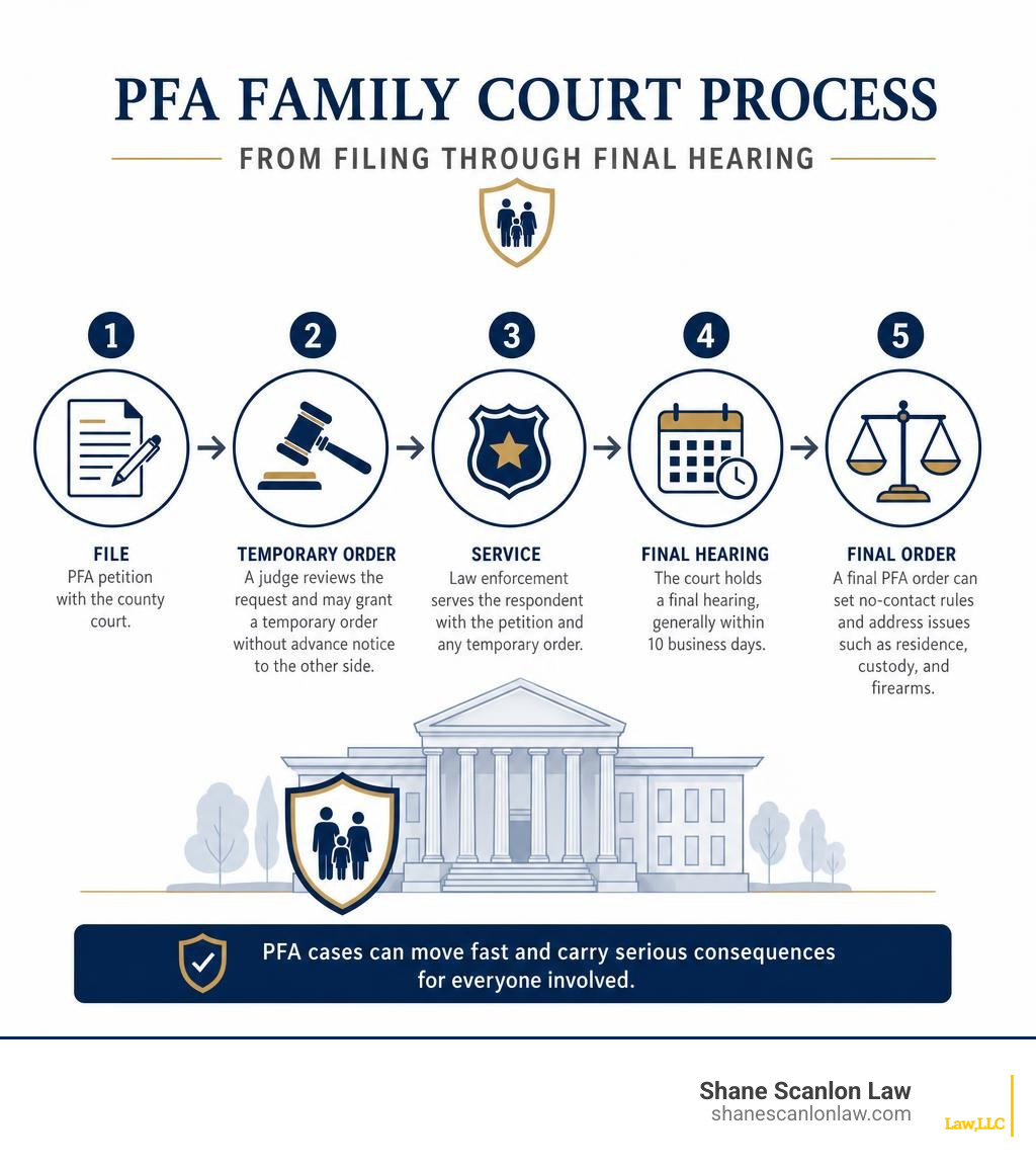 PFA family court process from filing through final hearing infographic PFA family court process from filing through final hearing infographic