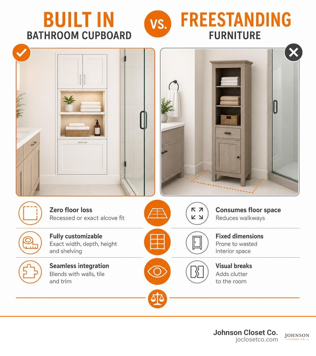 built in bathroom cupboard vs freestanding furniture infographic built in bathroom cupboard vs freestanding furniture infographic
