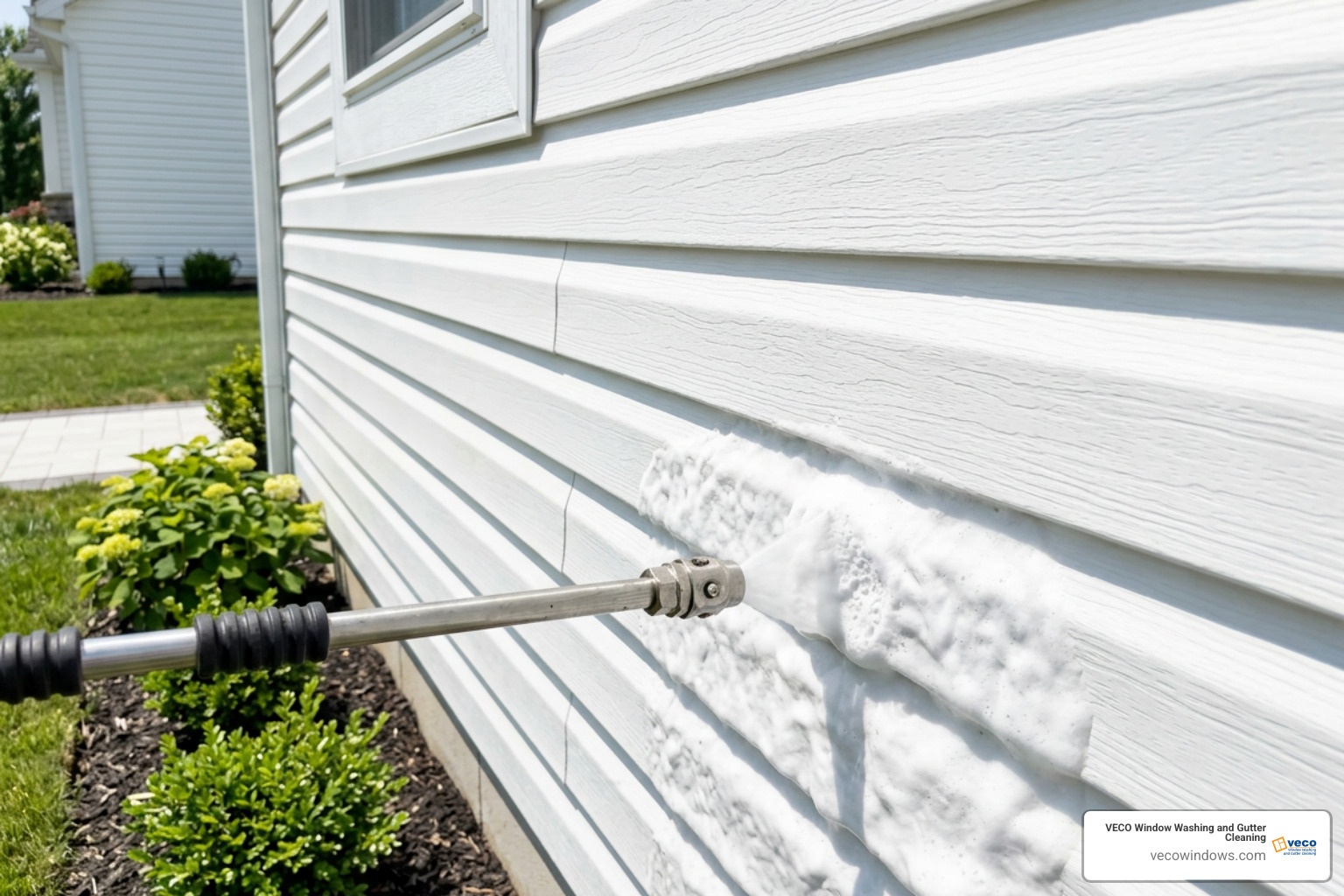 detergent application starting from bottom of siding wall