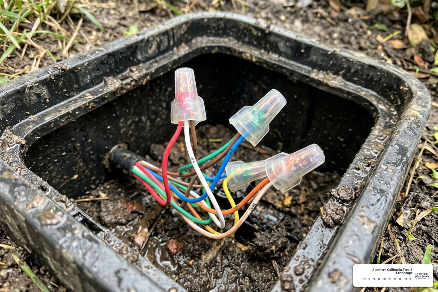 waterproof silicone wire connectors inside an irrigation valve box
