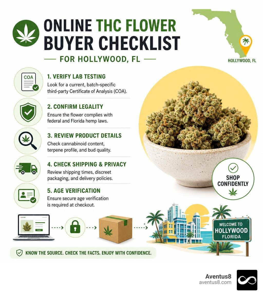 Online THC flower buyer checklist for Hollywood FL infographic Online THC flower buyer checklist for Hollywood FL infographic