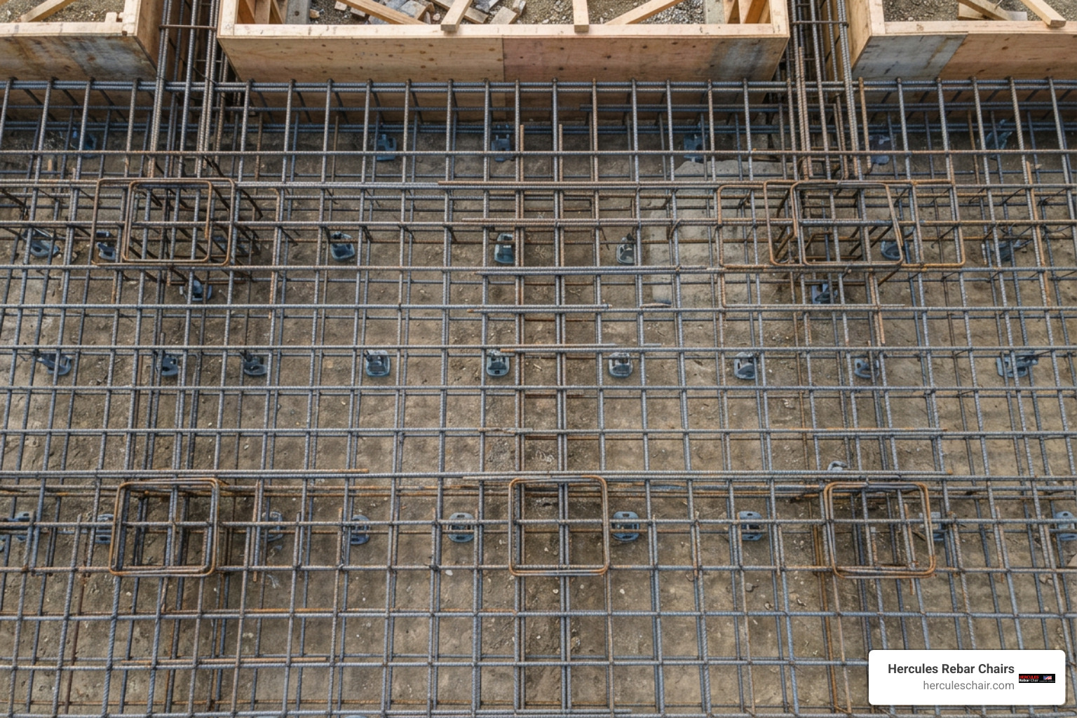 tied rebar grid with lap splices and stirrups