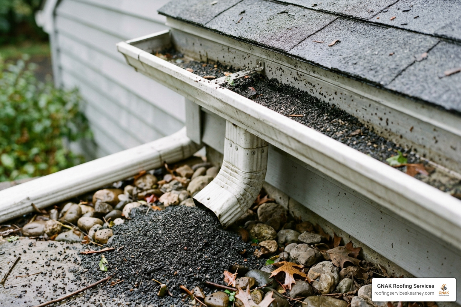 Gutter granule accumulation after hail storm Gutter granule accumulation after hail storm