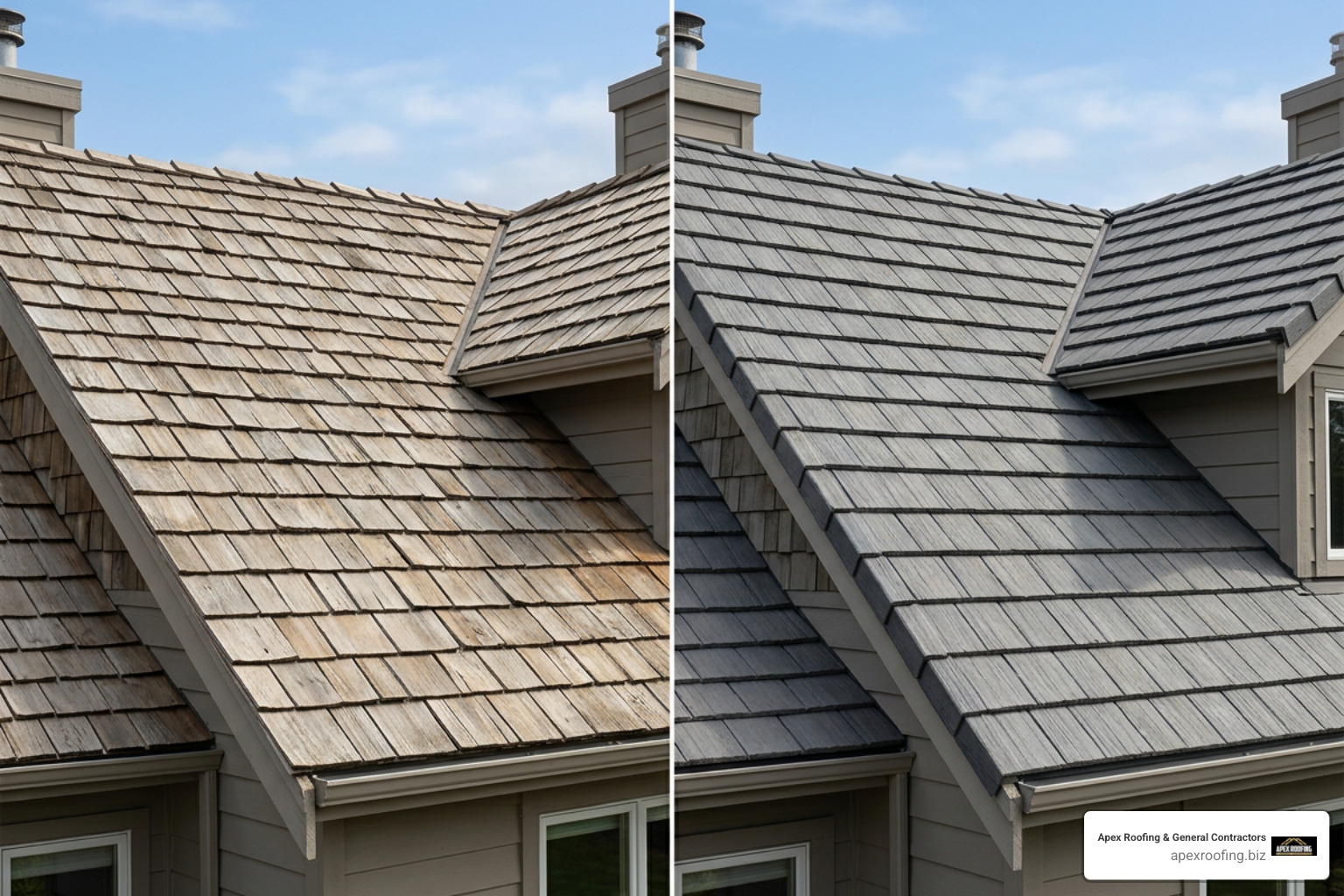 Comparison of real cedar shake and synthetic composite tiles