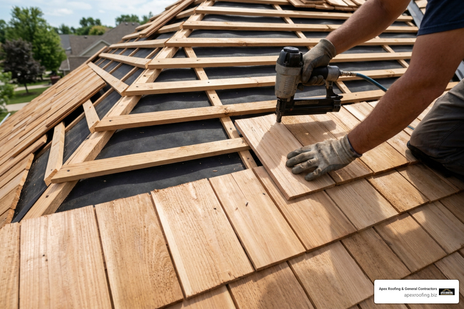 Cedar shake installation over matrix decking