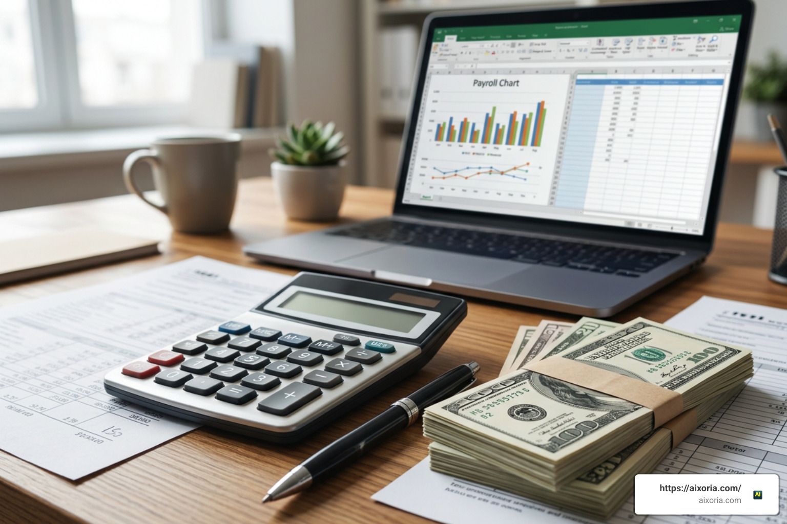 Financial tax planning and payroll fee breakdown chart