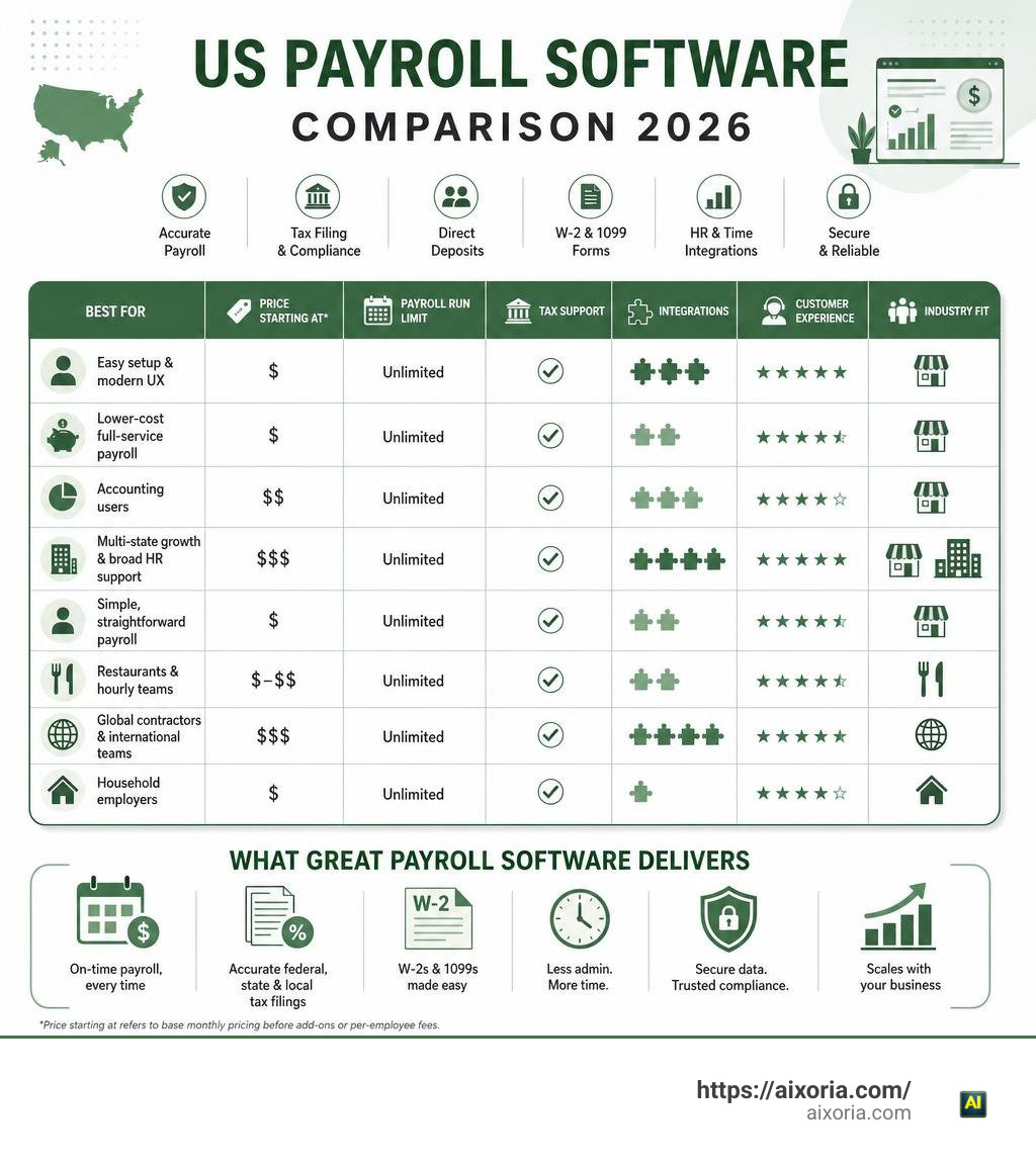 US payroll software comparison infographic infographic