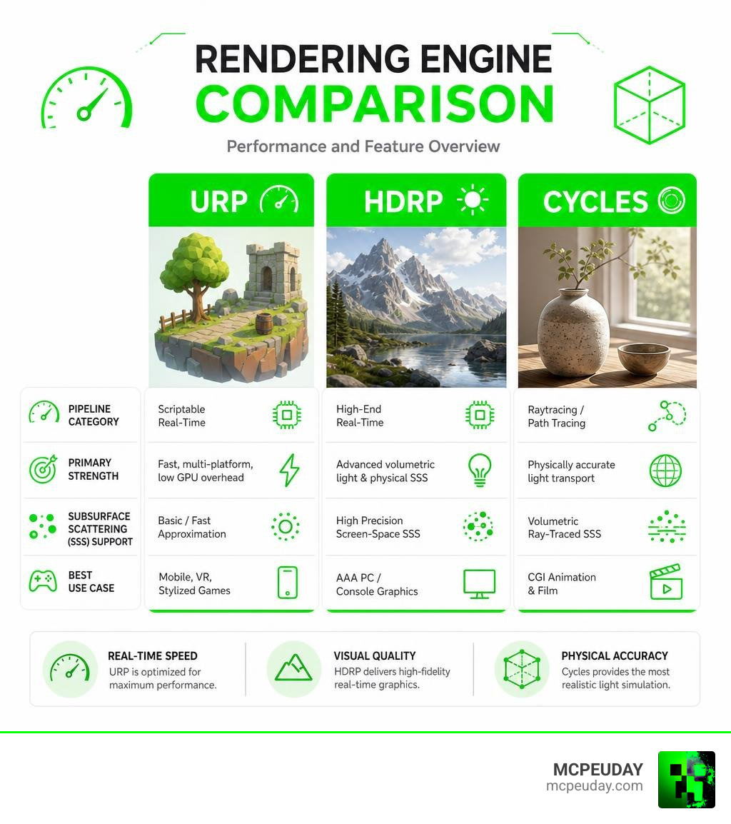 Performance and feature comparison across rendering engines infographic Performance and feature comparison across rendering engines infographic
