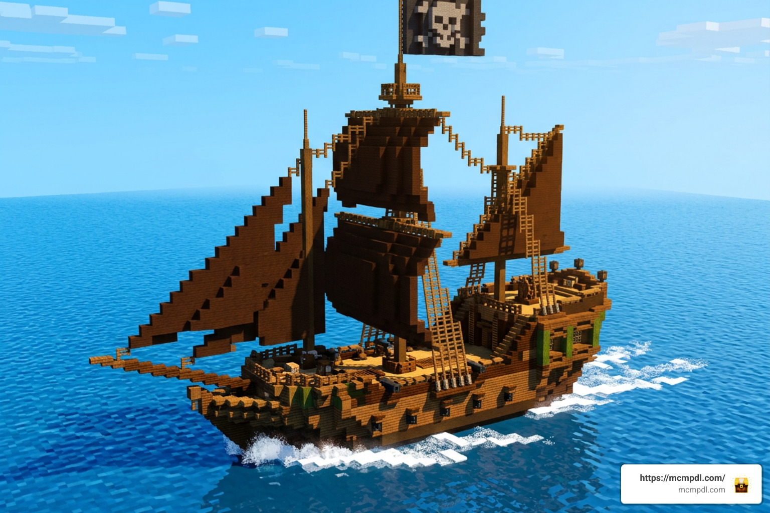 Minecraft pirate ship sailing on the ocean