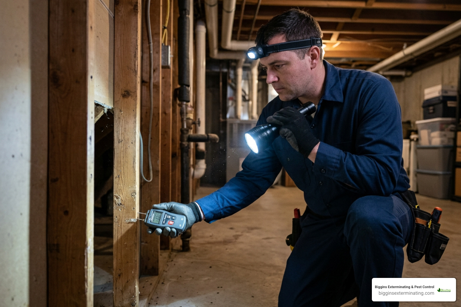 pest professional inspecting wall voids