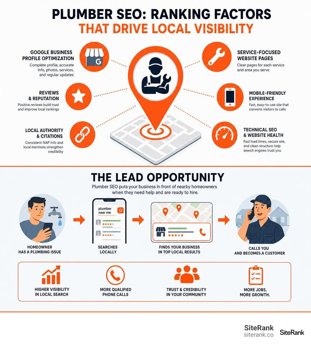 Infographic showing plumber SEO local search ranking factors and lead opportunity infographic Infographic showing plumber SEO local search ranking factors and lead opportunity infographic