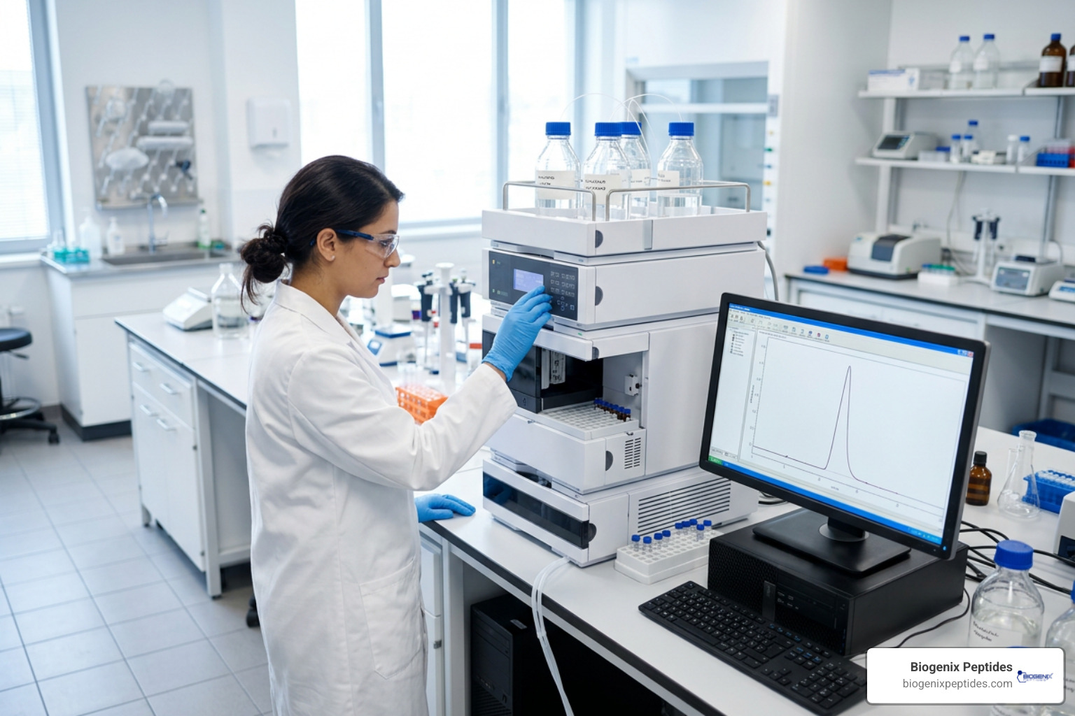 Laboratory High-Performance Liquid Chromatography HPLC testing equipment for peptide purity analysis