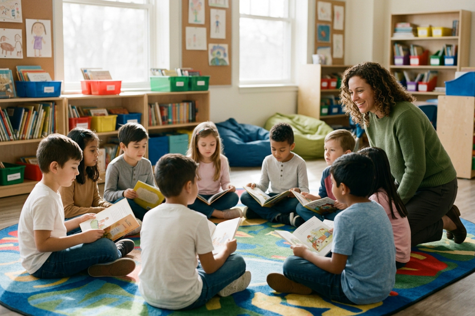 Diverse children participating in an afterschool reading activity Diverse children participating in an afterschool reading activity