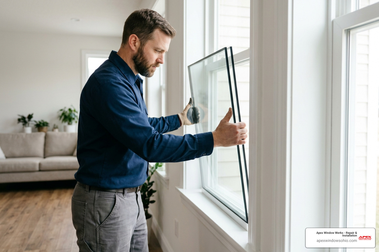 technician installing insulated glass unit