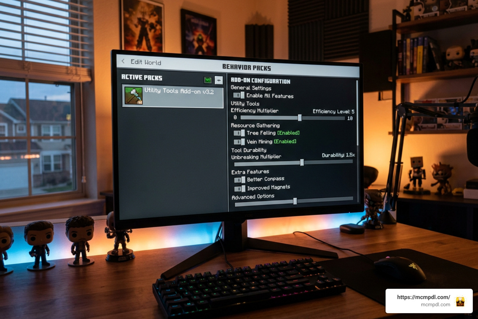 World settings menu configuring behavior pack options