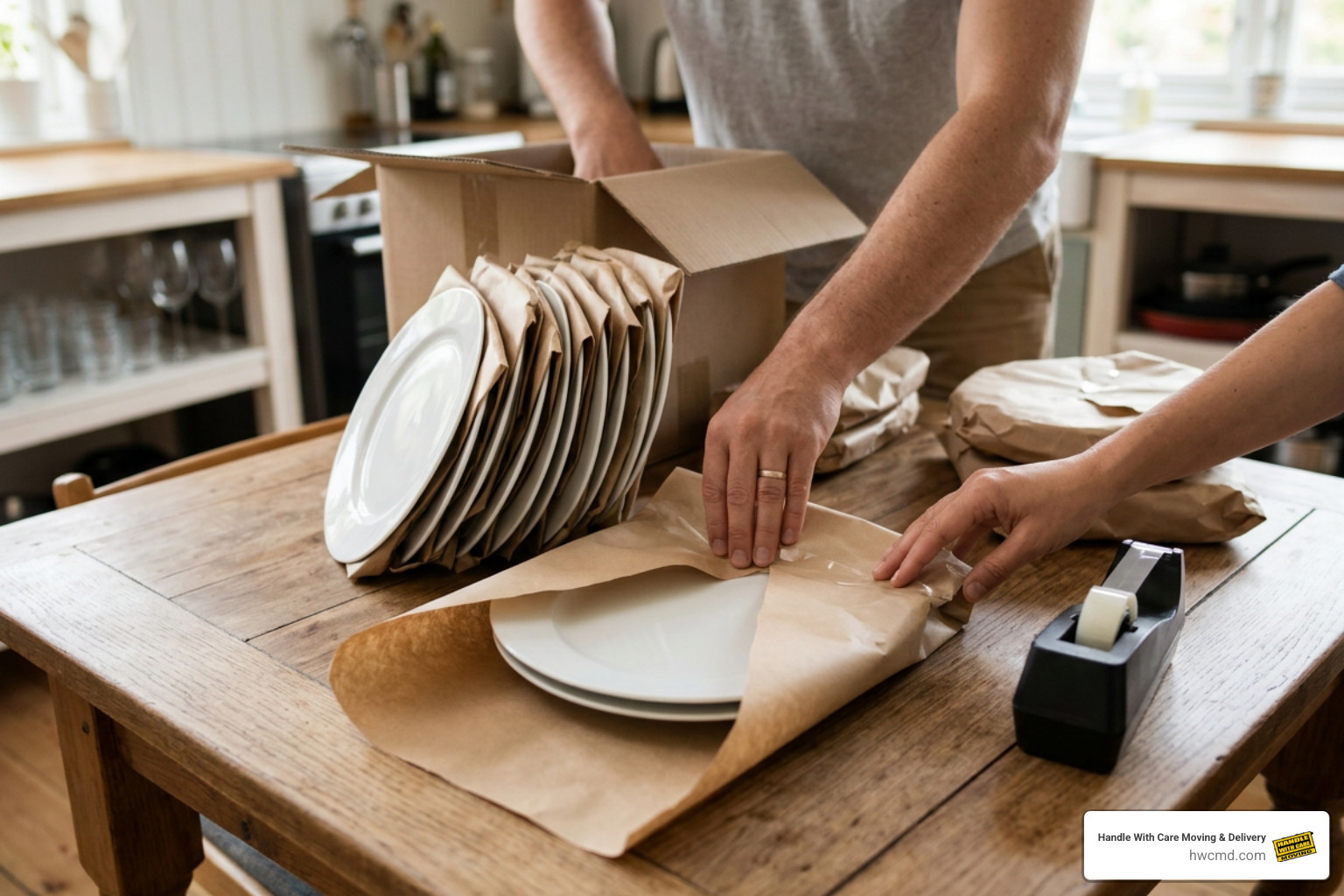 wrapping individual plates vertically for box packing