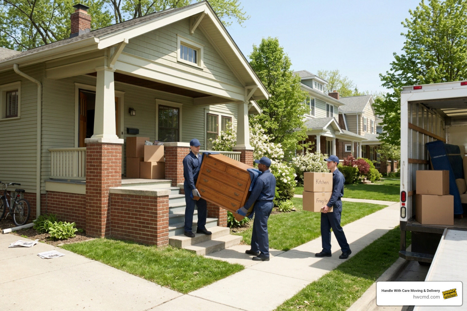 Professional movers carefully carrying items into an Ann Arbor residence Professional movers carefully carrying items into an Ann Arbor residence