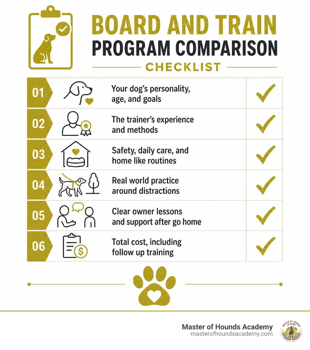 Board and train program comparison checklist infographic