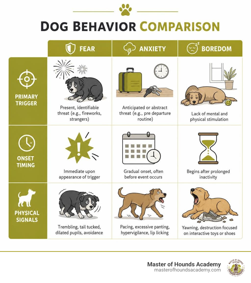 Dog behavior comparison table infographic