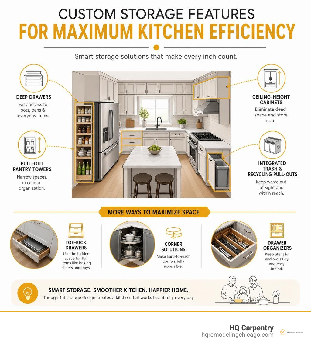 Custom storage features for maximum kitchen efficiency infographic