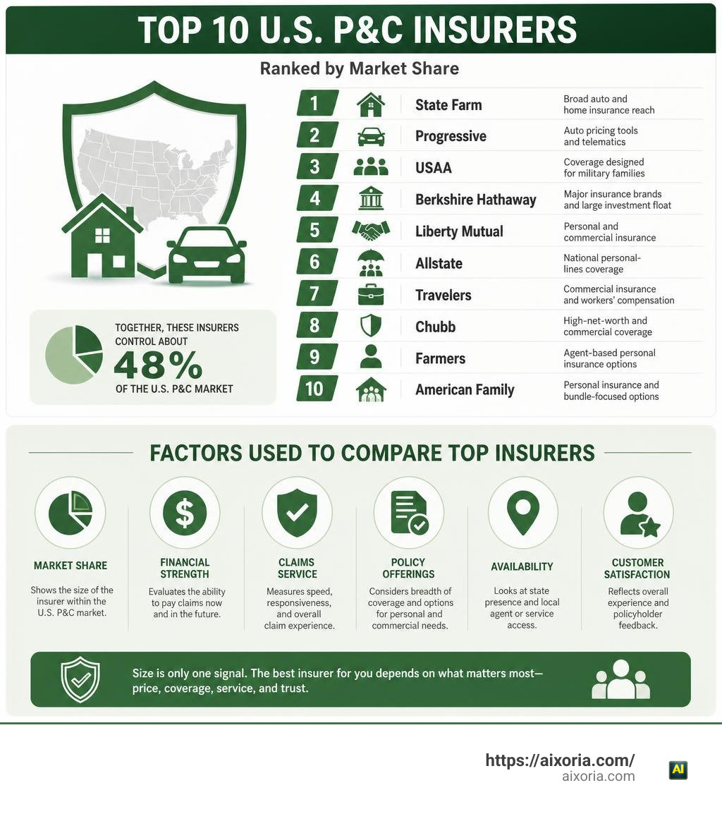 Top 10 U.S. P&C insurers and the factors used to compare them infographic Top 10 U.S. P&C insurers and the factors used to compare them infographic