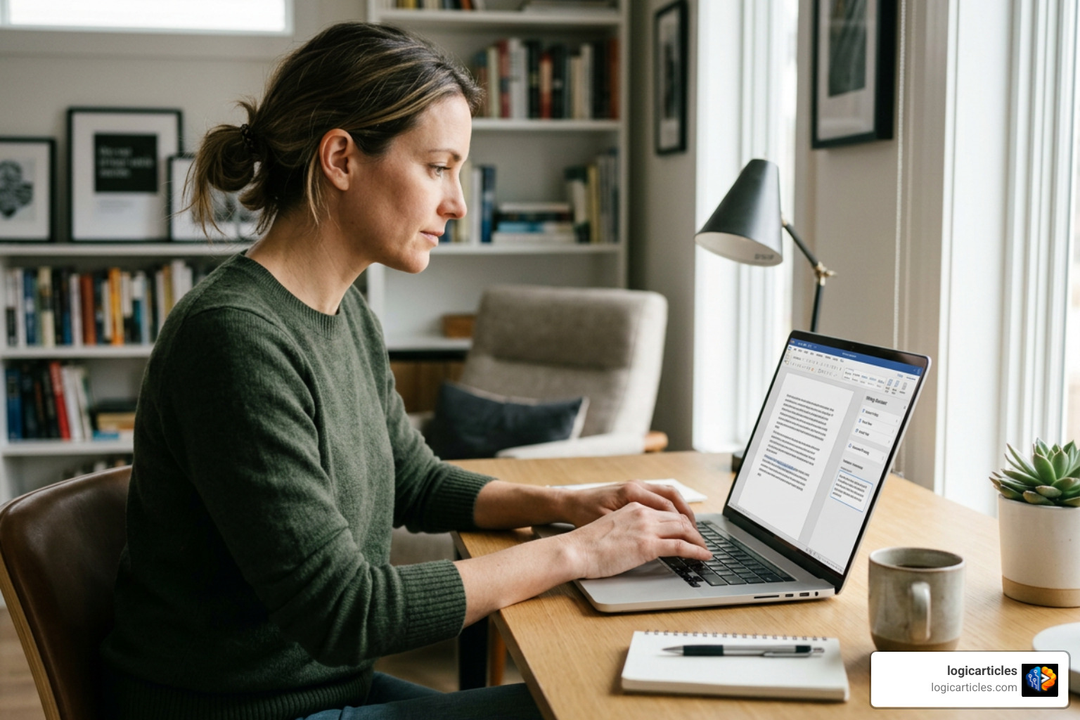 writer using AI rewording tool on laptop