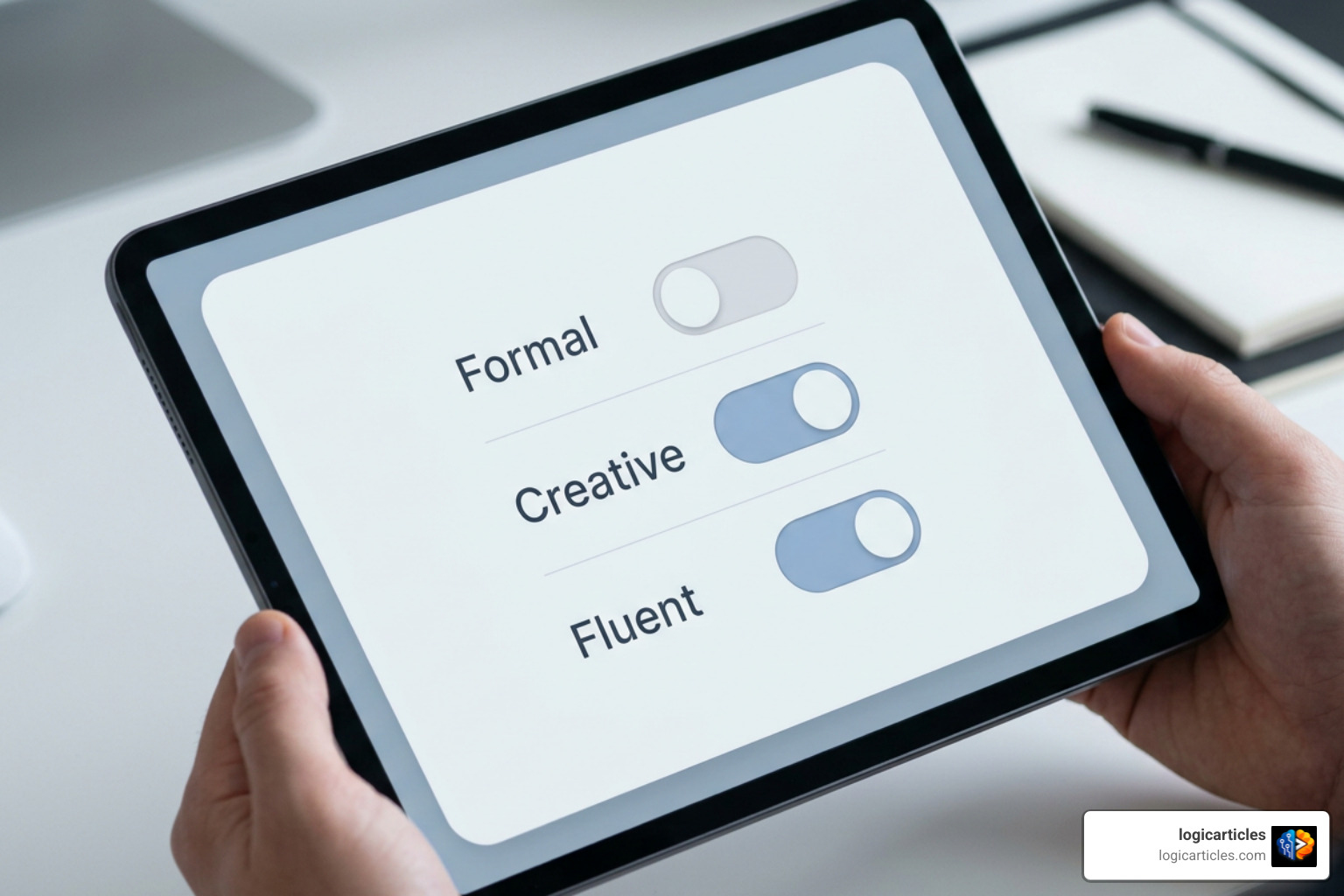 writing mode toggles interface for formal creative fluent tones