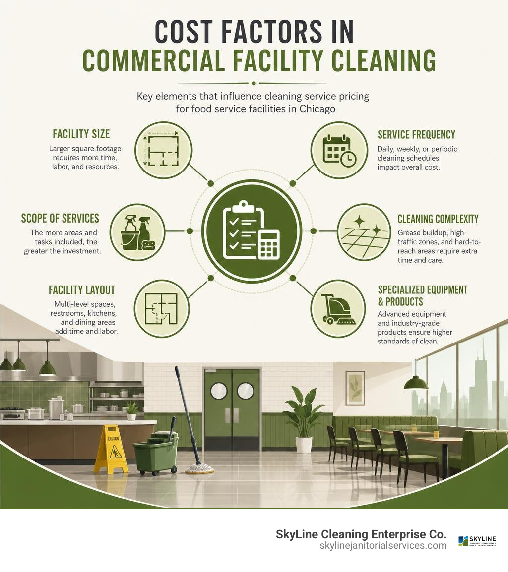 Cost factors in commercial facility cleaning infographic Cost factors in commercial facility cleaning infographic