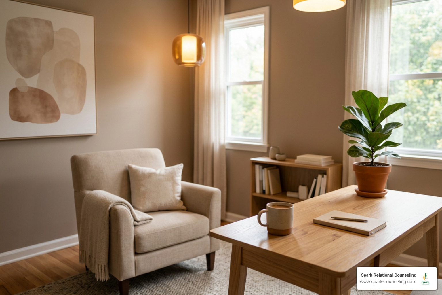 Warm minimalist depiction of professional wellness and supportive firm environment Warm minimalist depiction of professional wellness and supportive firm environment