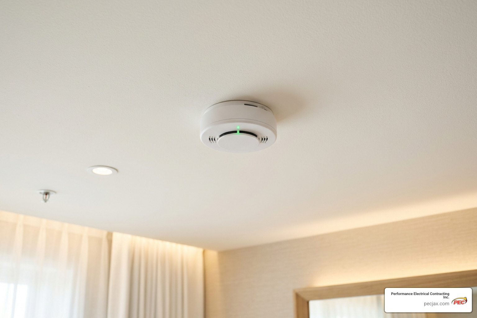 smart smoke detector in hotel guest room ceiling
