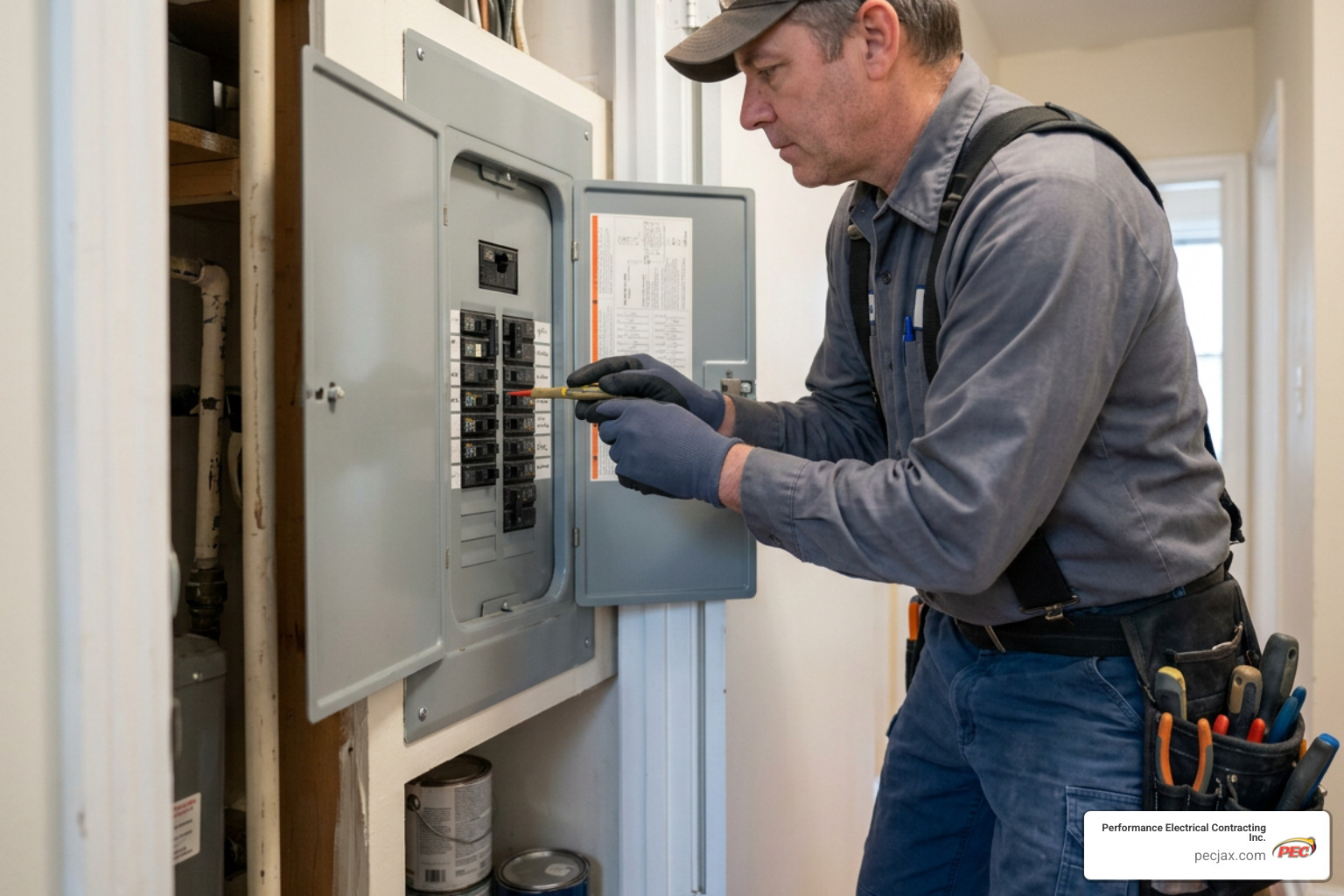 electrician servicing an apartment electrical panel electrician servicing an apartment electrical panel