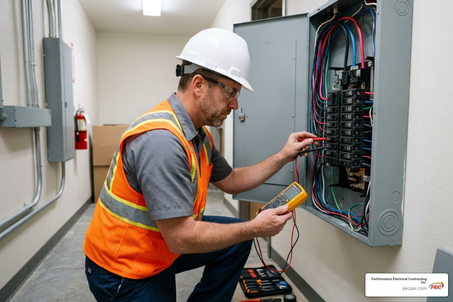 Technician performing panel diagnostics Technician performing panel diagnostics