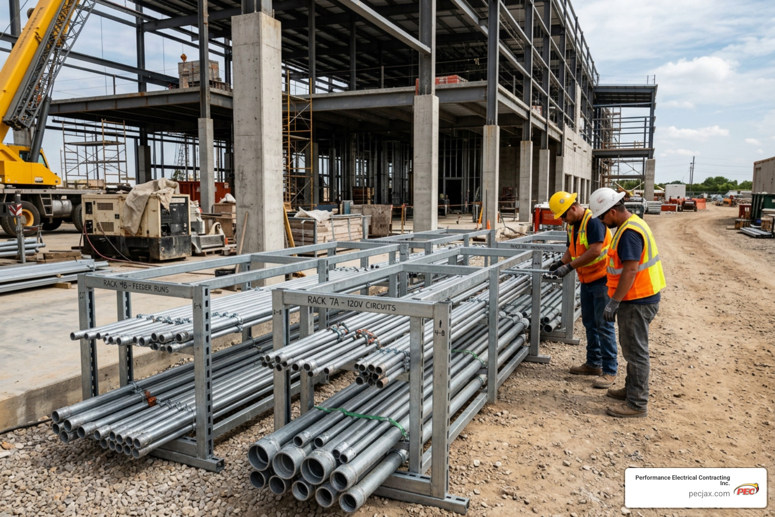 pre-assembled electrical conduit racks ready for site integration