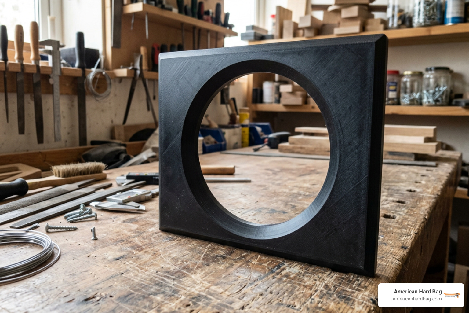 Chamfered speaker grill frame showing 45-degree inner bevel