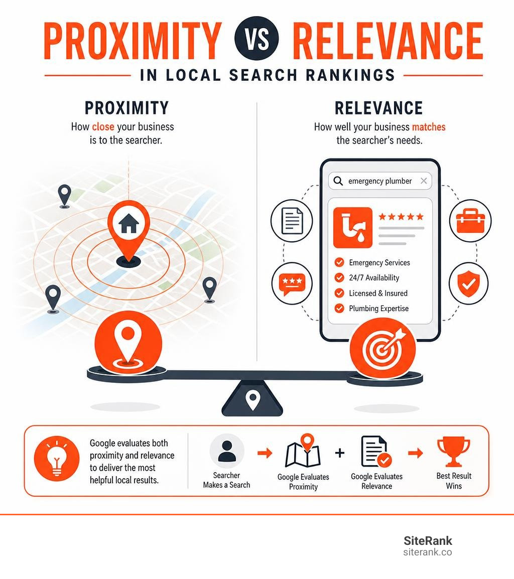 Proximity vs Relevance in Local Search Rankings infographic Proximity vs Relevance in Local Search Rankings infographic