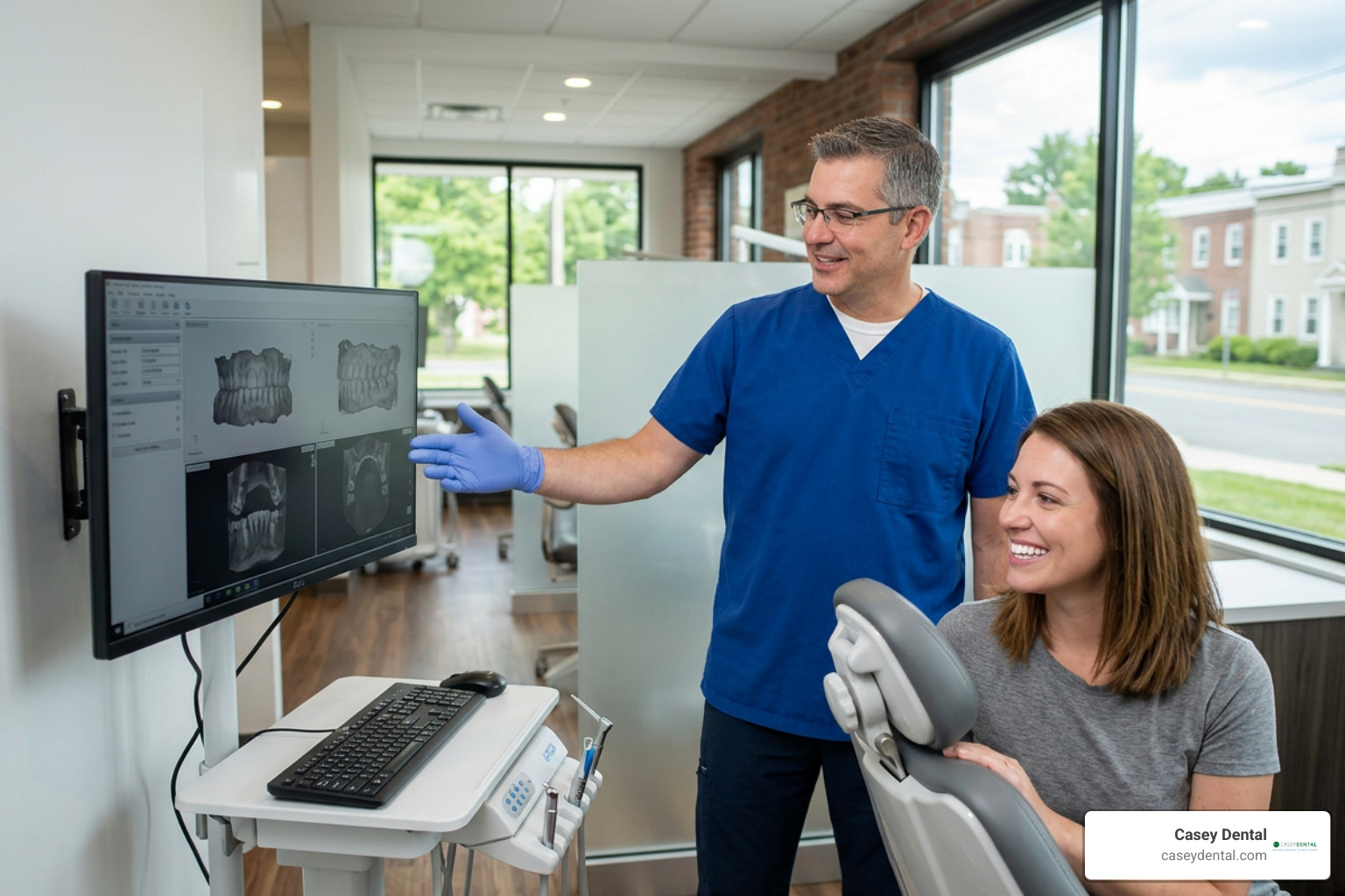 Orthodontist examining digital 3D scans of patient teeth