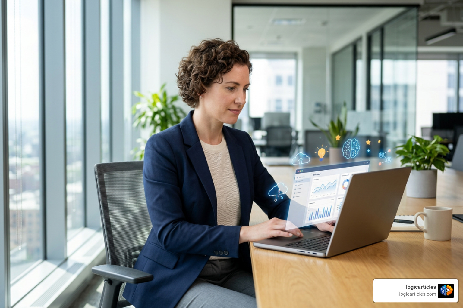 consultant using AI tools on laptop