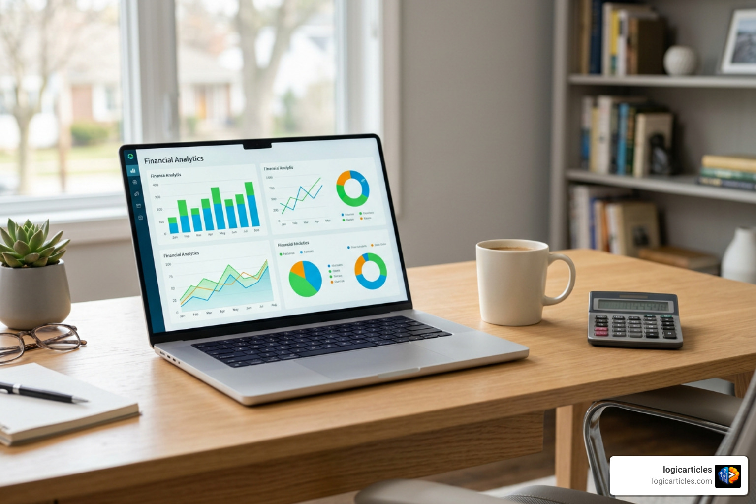 Modern digital workspace with financial analytics dashboard