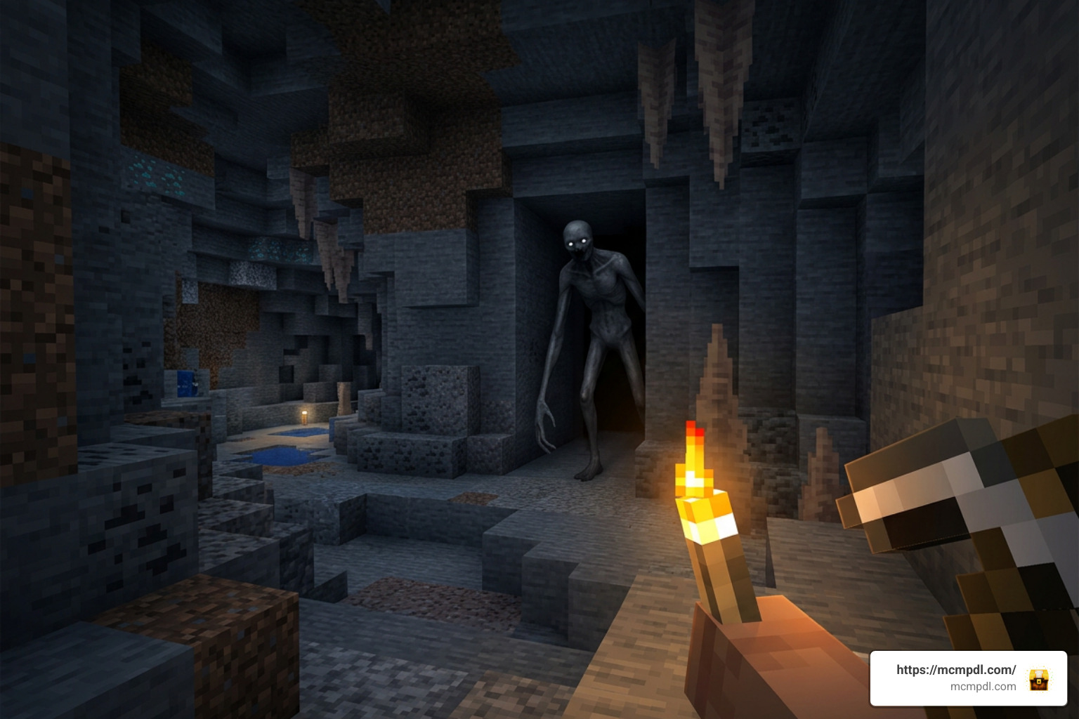 Cave Dweller stalking player from dark tunnel Cave Dweller stalking player from dark tunnel