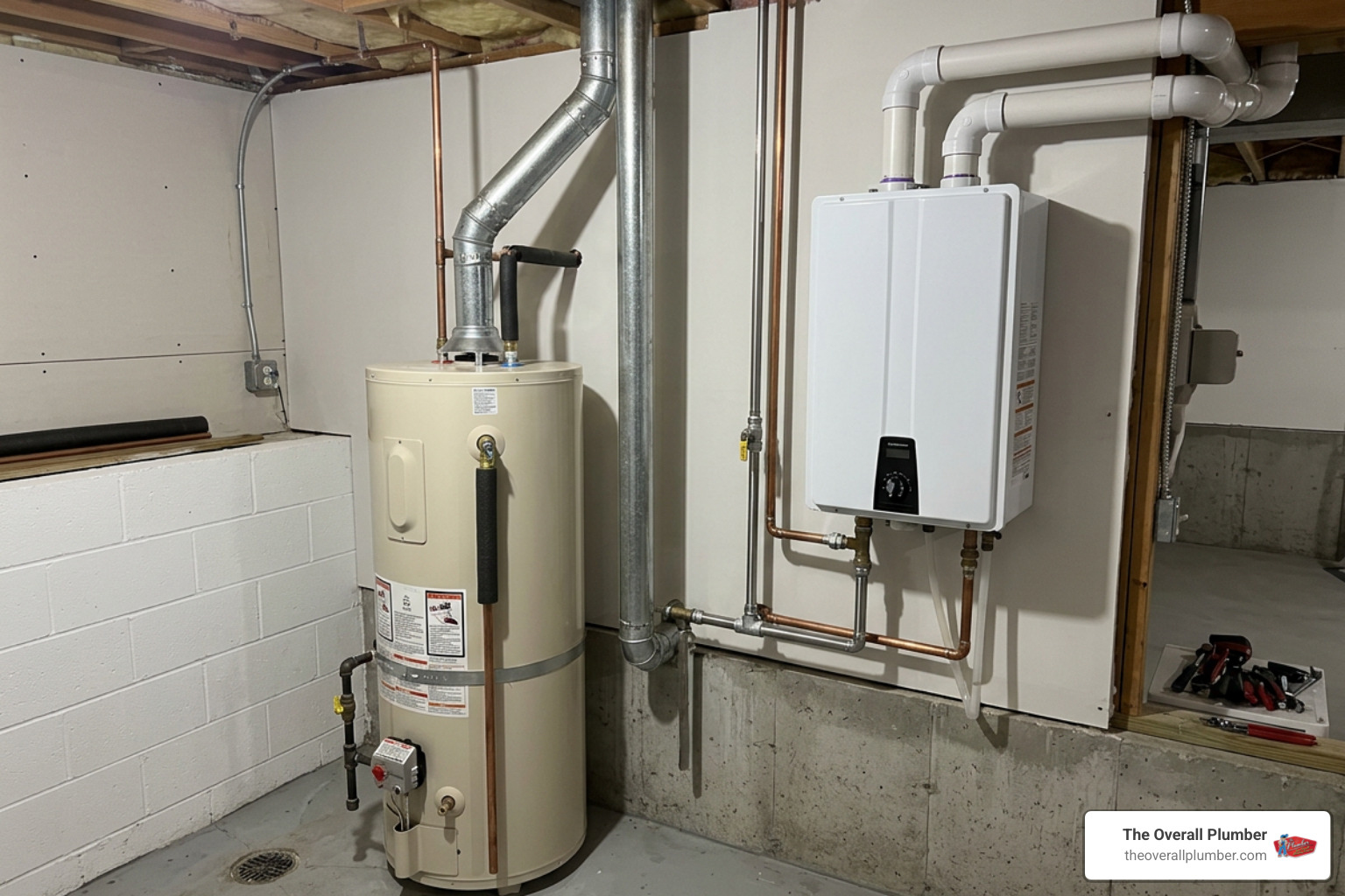 comparing traditional tank and tankless water heating units