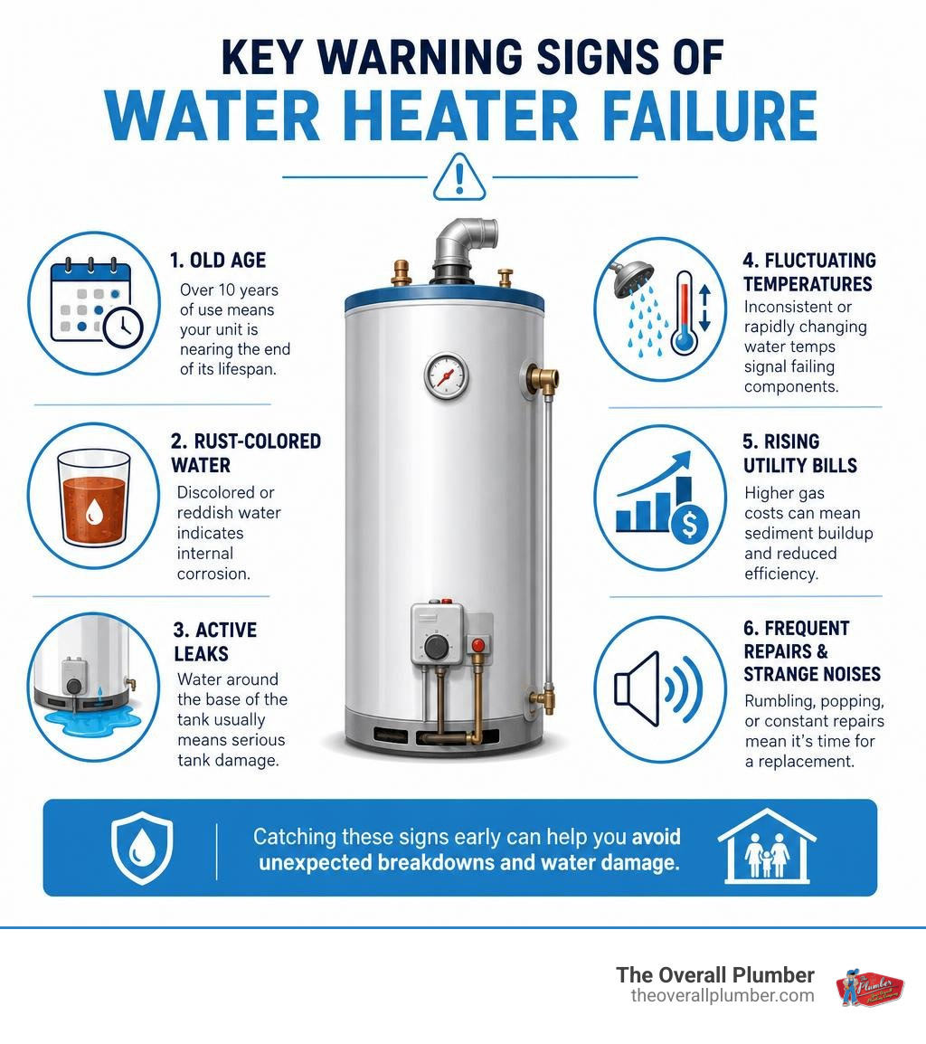 key warning signs of water heater failure infographic