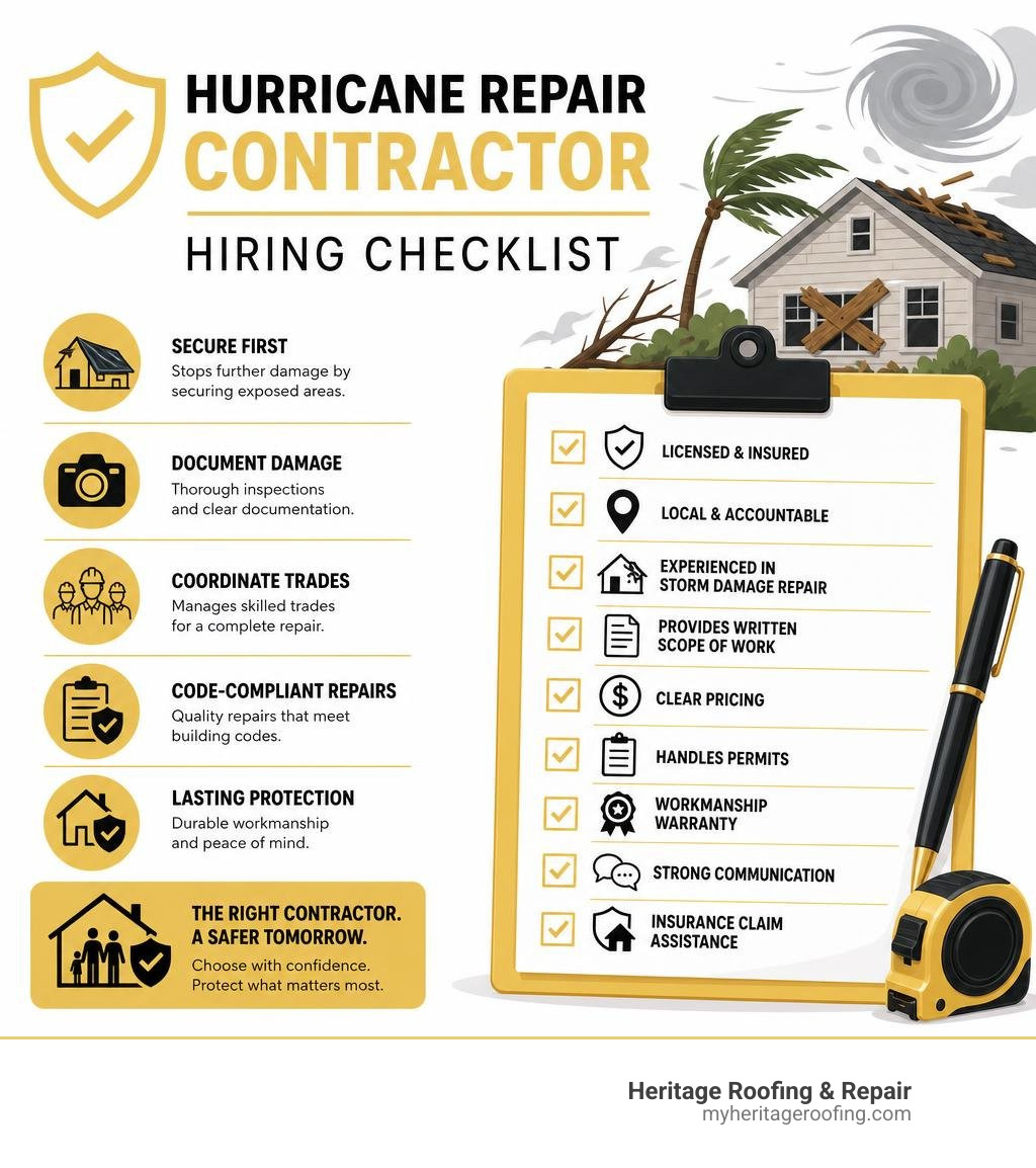 Hurricane repair contractor hiring checklist infographic