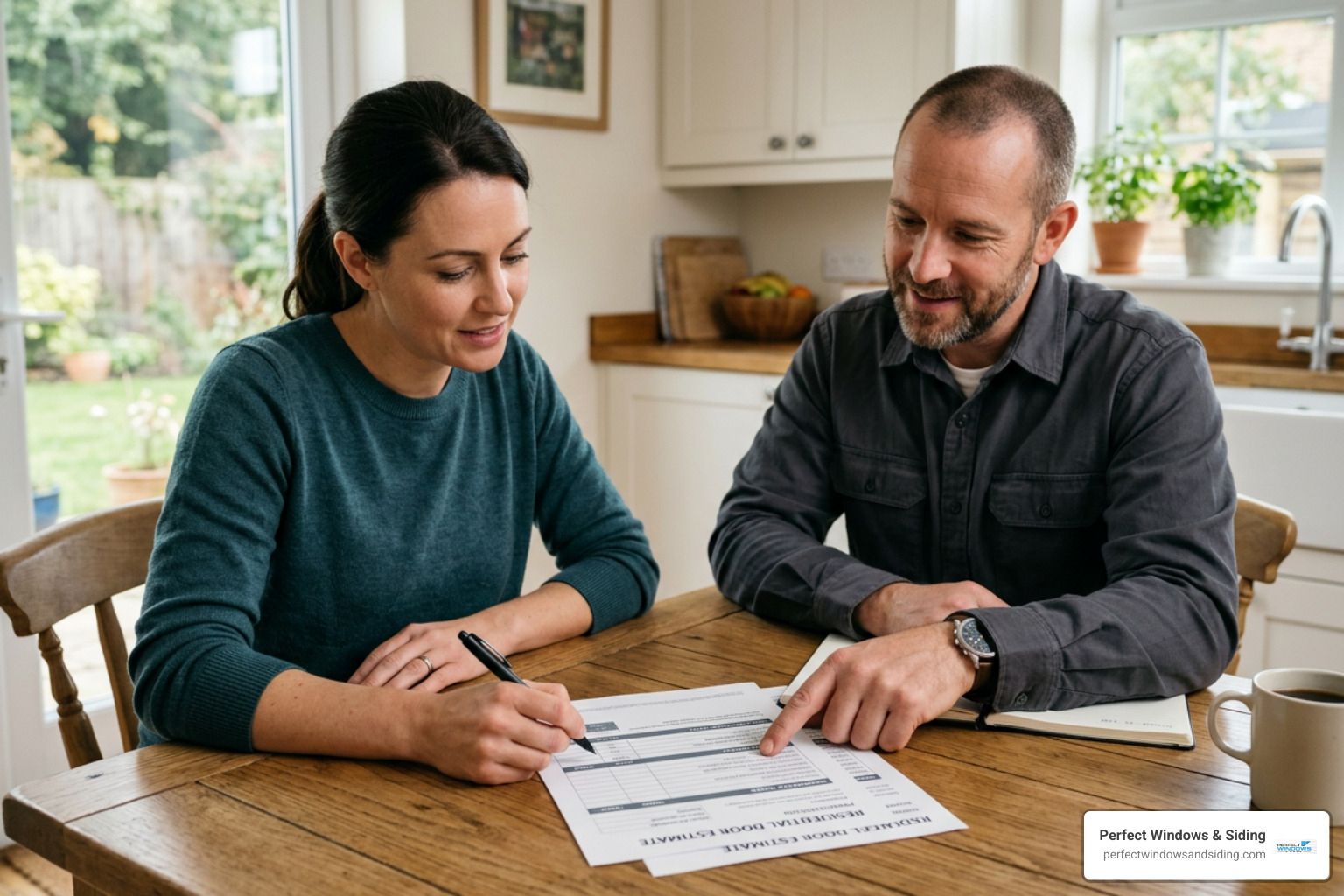 homeowner reviewing a detailed door estimate homeowner reviewing a detailed door estimate