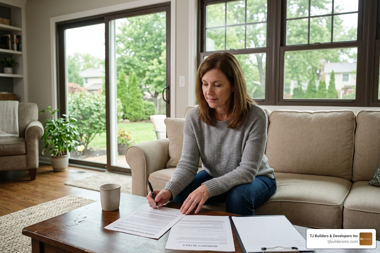 A homeowner reviewing window contract terms and warranties A homeowner reviewing window contract terms and warranties