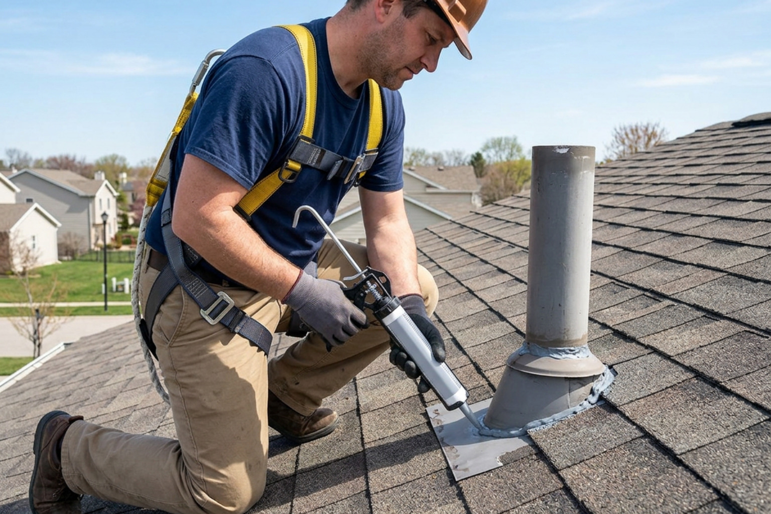 Professional surface prep and sealing around roof penetrations
