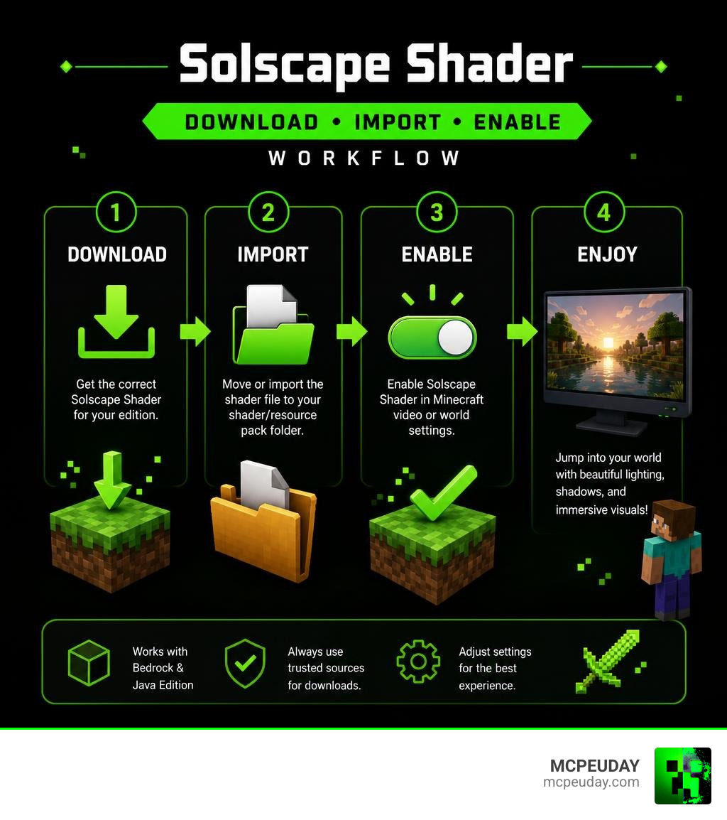 Solscape Shader download import enable workflow infographic