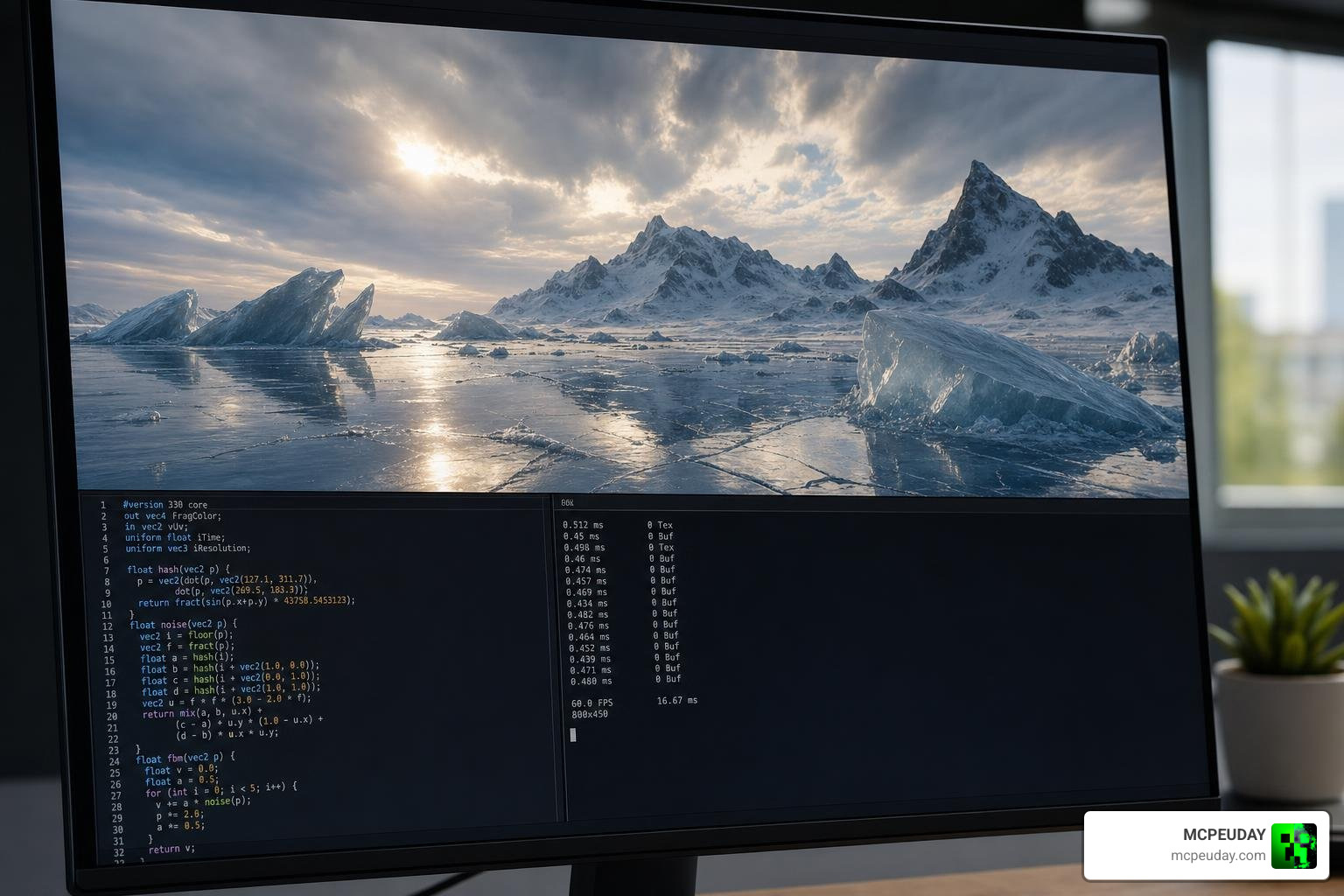 glslViewer command line console displaying real-time 3D shader preview