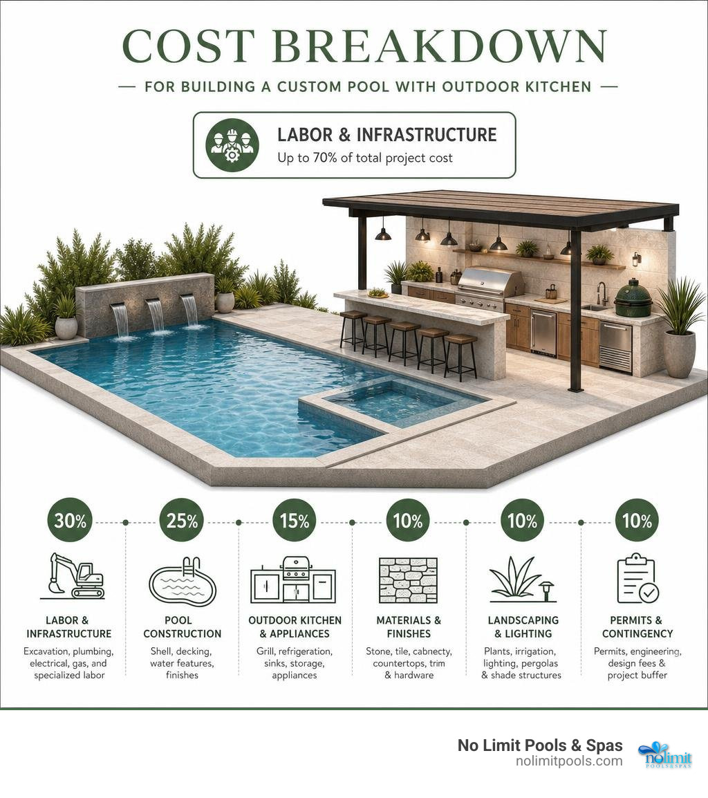 Cost breakdown for building a custom pool with outdoor kitchen infographic