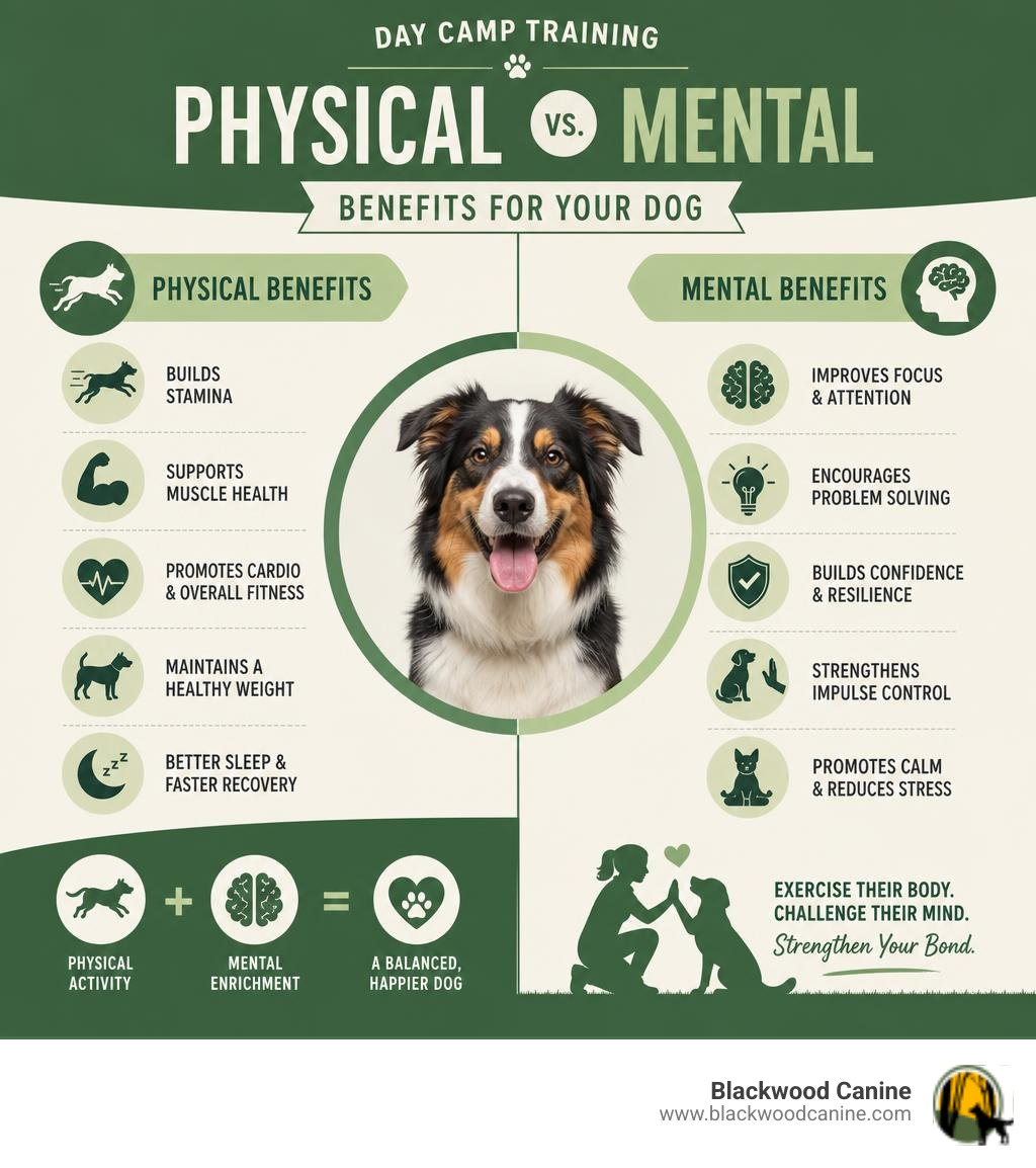 breakdown of physical versus mental benefits in dog day camp infographic breakdown of physical versus mental benefits in dog day camp infographic