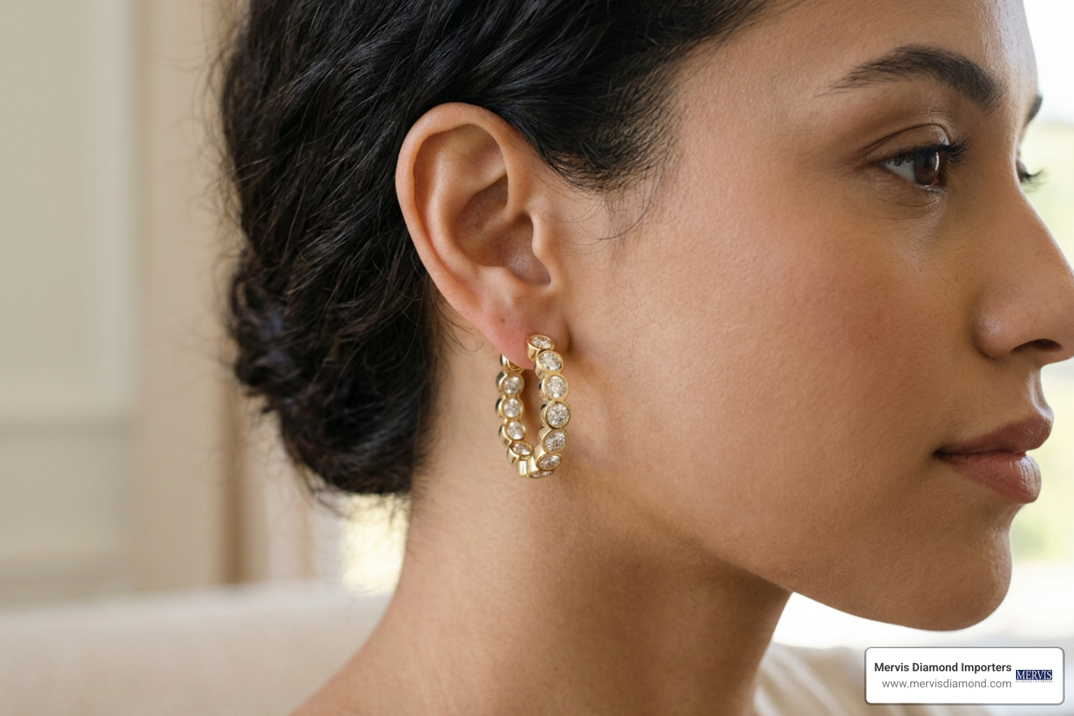 chunky bezel set lab diamond hoops